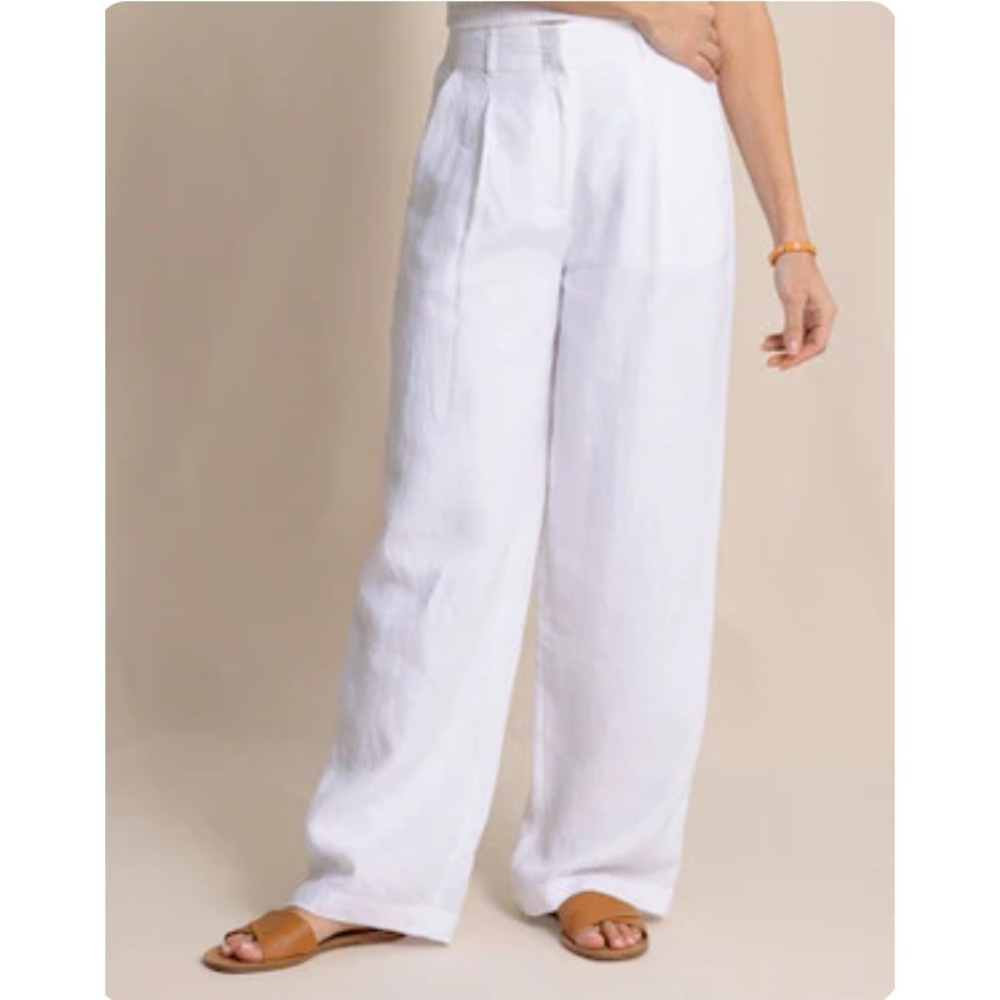 NWT Southern Tide Womens Classic White Rosalee 100% Linen Pants Size M $148